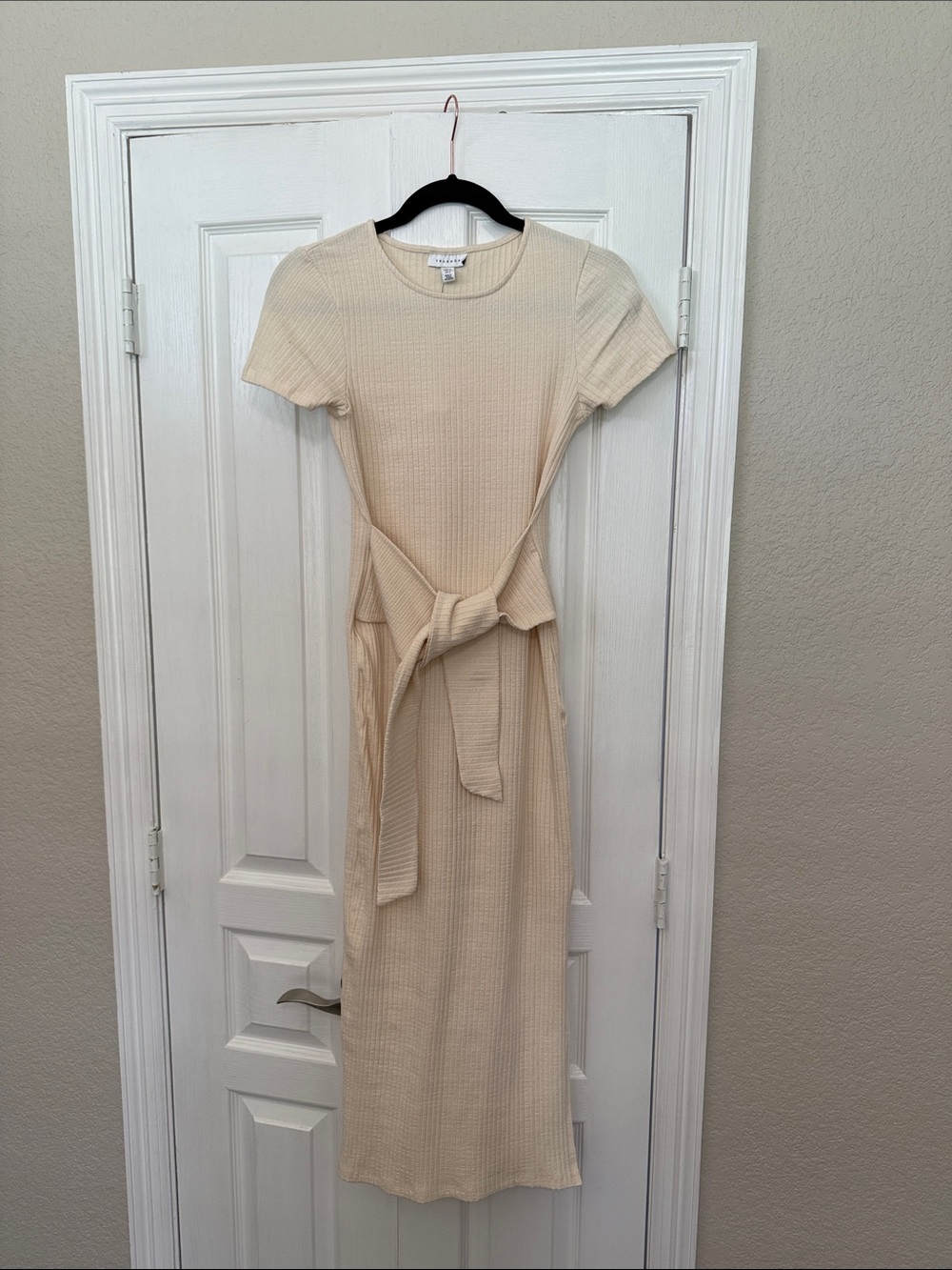 Ribbed Tie-Waist Midi Dress - Cream